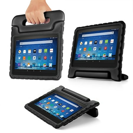 - Shock Proof Case for All New Fire HD 8 Tablet (7th Gen, 2017 Release) - For Kid Friendly Child Proof Anti Slip Impact Drop Light Weight Convertible Handle Stand Cover Protective Case (Black)