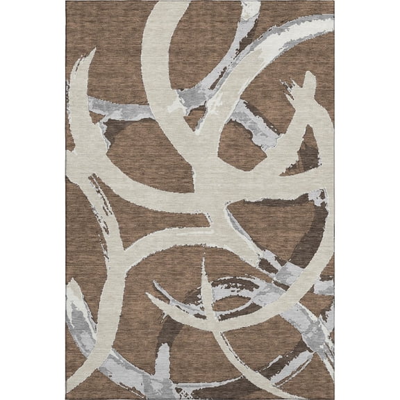 Addison Rugs Mayfield Premium Machine Washable Transitional Circles Brown Rectangle Rug, 8' x 10'