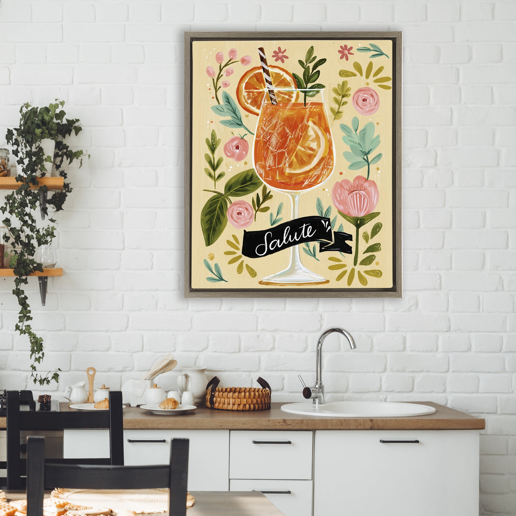 Stupell Industries Salute Citrus Cocktail Brown Framed Floater Canvas Wall Art, design by Yen