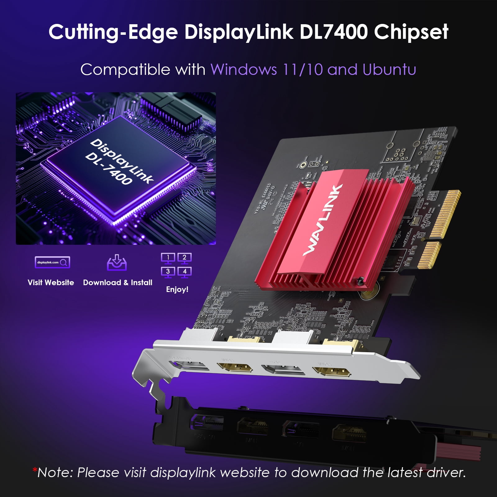 WAVLINK 4K/8K Computer PCIe 3.0 Video Card, PCIe to Quad 4K/Dual DP 8K Graphics Card with 2HDMI+2DP Ports for Windows 11/10 & Ubuntu