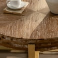 thumbnail image 5 of 31.29" Round Wood Coffee Table, Modern Farmhouse Splicing Living Room Table with Gold Cross Legs Base, Retro Sofa Side Center Table for Home Office, Brown, 5 of 9