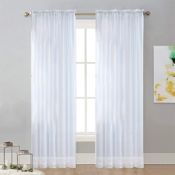 White Sheer Curtains 84 Inches Long, Light Filtering Rod Pocket Solid Color Window Sheer Curtain Panels, Elegant Curtains & Drapes for Living Room, Bedroom 2 Panels (White, 42" W x 84" L)
