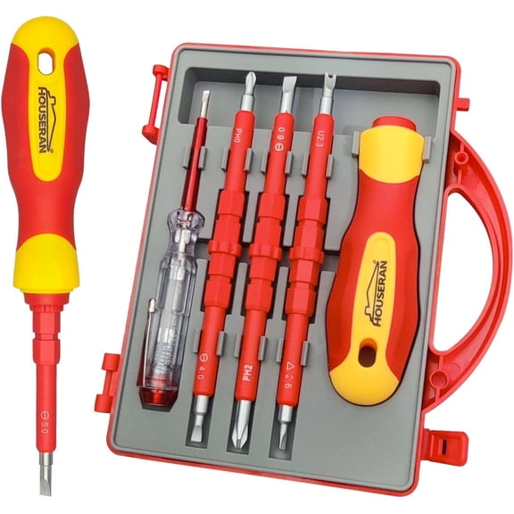 HOUSERAN 5-Piece Insulated Screwdriver Set, 1000V, Electrician Tool Kit for Household Repair