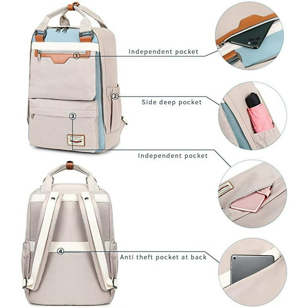 Beige Backpack Womens Rucksack Water Resistant Travel Backpack Women Ladies College School Travel Bag Handbag fit 15.6 Inch Laptop Computer Walmart