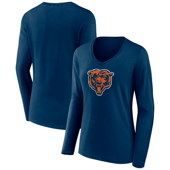 Women's Navy Chicago Bears Primary Team Logo Long Sleeve V-Neck T-Shirt