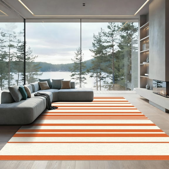 ODIKA 4'x6' Machine Washable Non-Slip Area Rug, Geometric Burnt Orange High Traffic Rug, Orange, 1088147