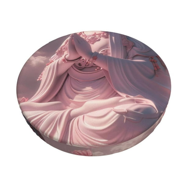 Disketp Pink Lotus Buddha Funda Redonda para Taburete, Funda de Cojín para Silla de Bar Suave y Elástica-13 inch
