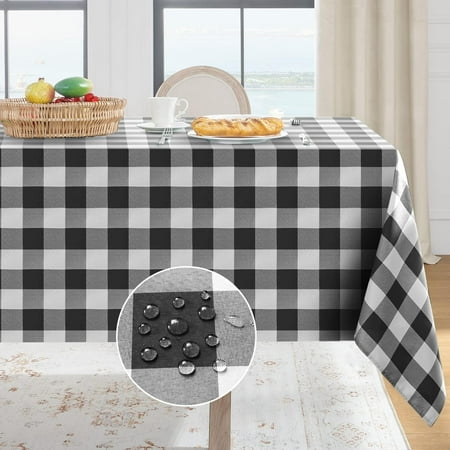

Gingham Checkered Rectangle Tablecloth - Waterproof Buffalo Plaid Table Cloth Stain Resistant Washable Table Cover for Picnic/Camping/Outdoor - Black and White 60 x 84 Inch