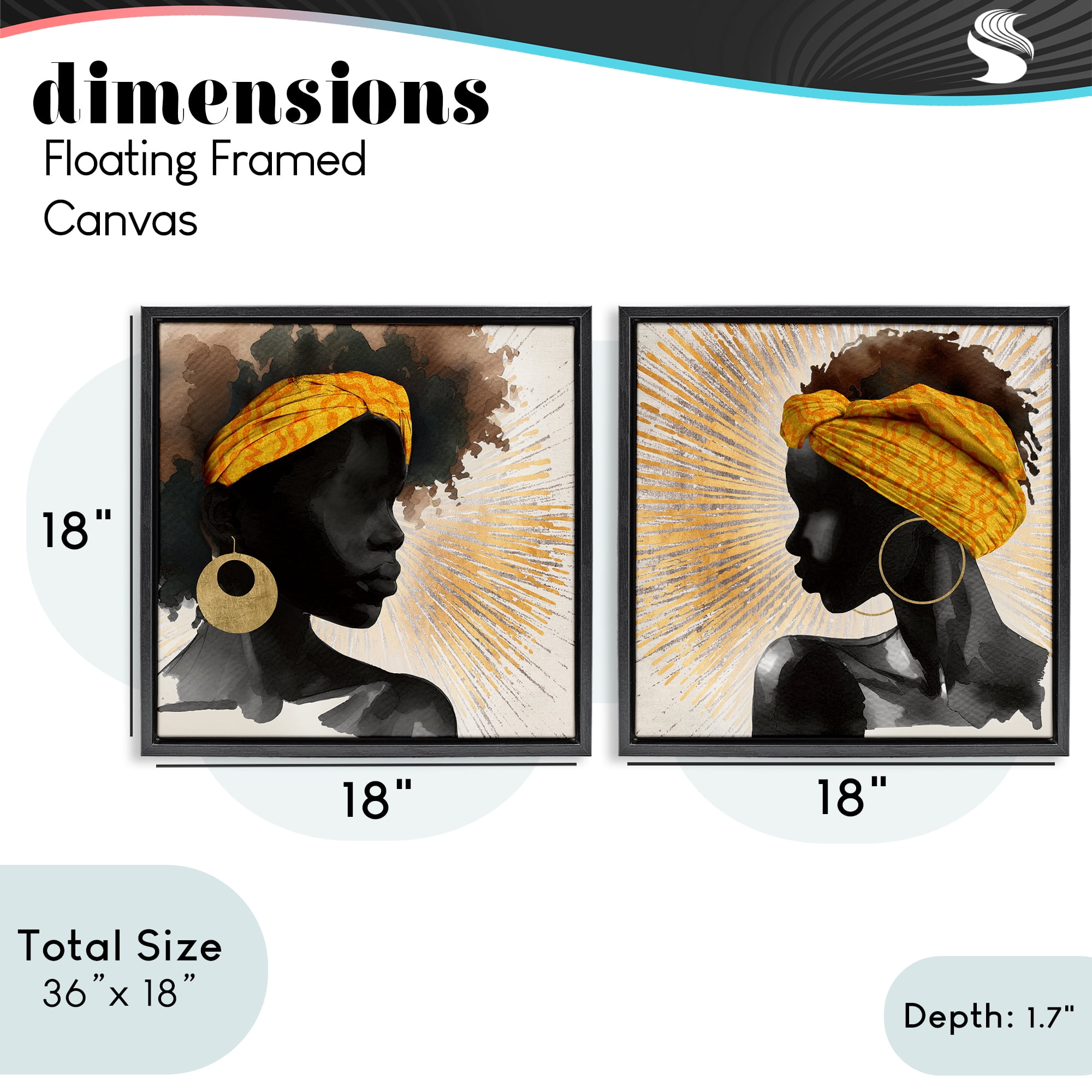 Stupell Industries Radiant Portraits Of Women 2 Piece Black Framed Floater Canvas Set, design by CAD Designs