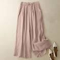 thumbnail image 2 of UAMVSH Palazzo Pants for Women Casual Cotton Linen Drawstring Flowy Slacks Lightweight High Waist Pants Comfy Printed Trousers(Medium,Pink), 2 of 7