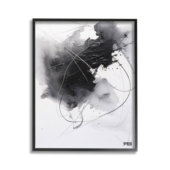 Stupell Industries Contemporary Watercolor Smear Abstract Painting Black Framed Art Print Wall Art, 24 x 30
