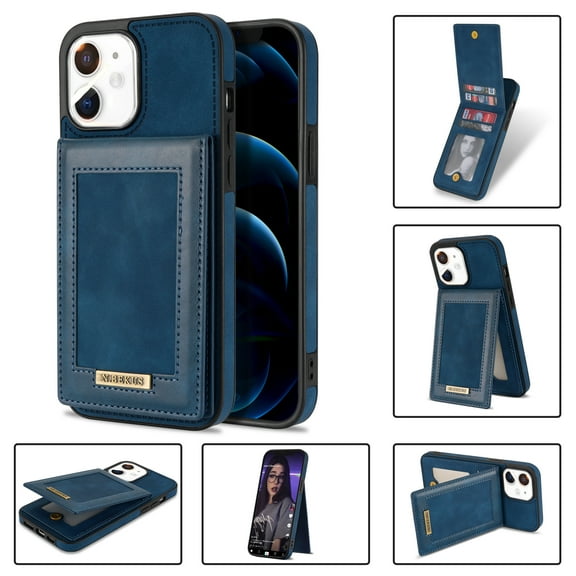 Case for Apple iPhone 12, Premium PU Leather with Credit Card Holder Wallet Cover Stand RFID Blocking Cell Accessories for iPhone 12 6.1 inch Cases for Men Women - Blue