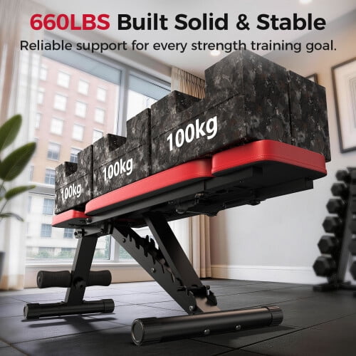 NICEPEOPLE Adjustable Weight Bench with Headrest，Dual-Support Workout Bench with 10 Backrests and 660LBS Weight Capacity