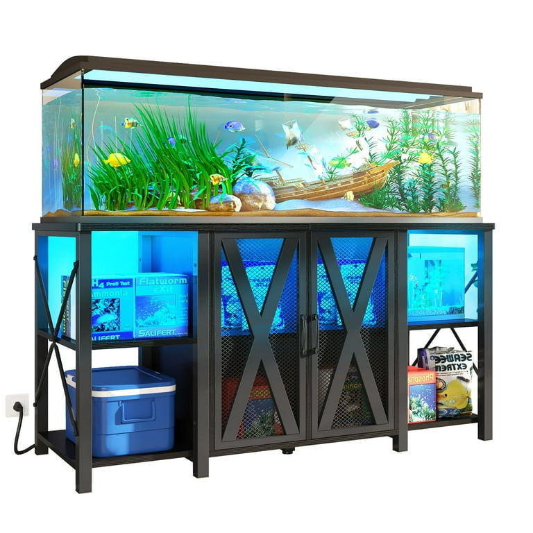 Dextrus Heavy Duty Metal Aquarium Stand with Power Outlets and LED Light Suitable for 75 120 Gallon Fish Tank Stand Turtle Tank Reptile Terrarium Black Walmart