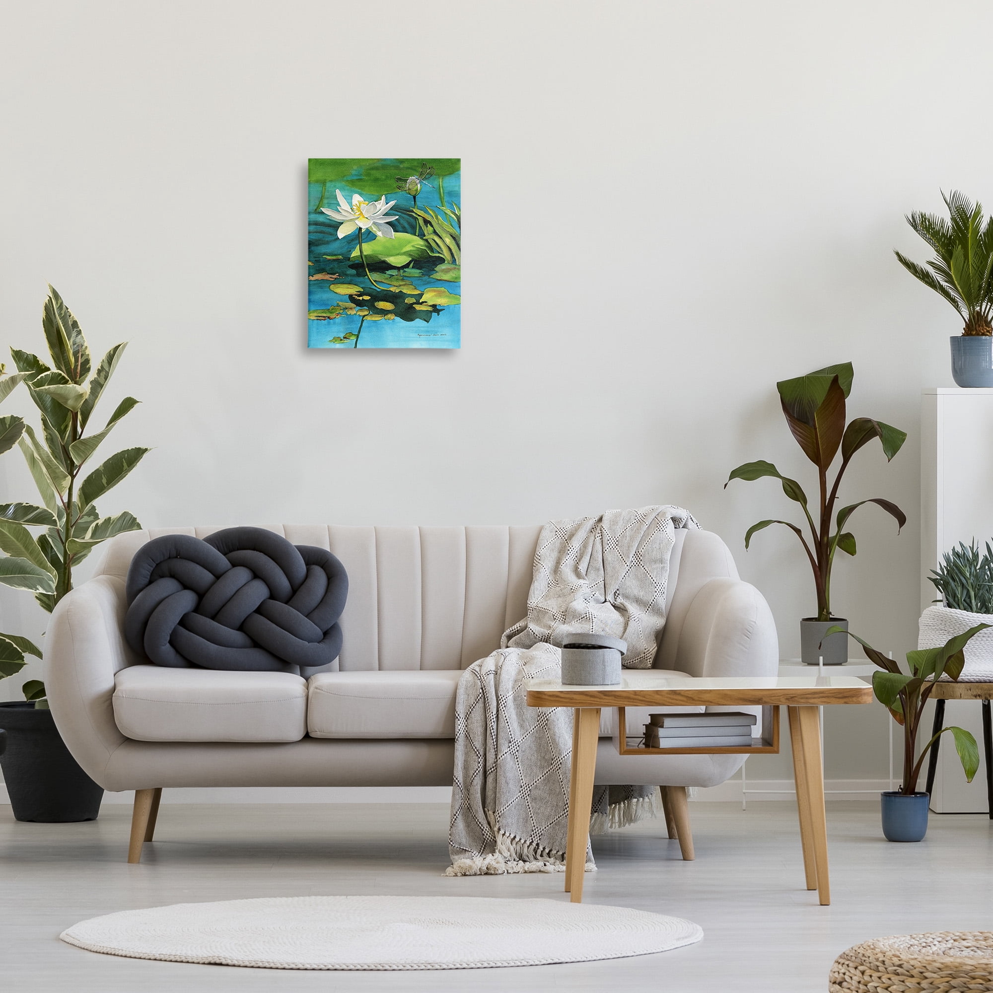 Stupell Industries Pond Lotus & Dragonfly Botanical & Floral Painting Gallery Wrapped Canvas Art Print Wall Art, 16 x 20