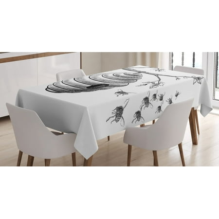 

Nature Tablecloth Sketchy Hand Drawn Image of Honeycomb Bees Leaves Branches Art Rectangular Table Cover for Dining Room Kitchen 60 X 84 Inches Charcoal Grey Black and White by Ambesonne