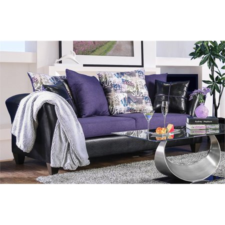 Furniture Of America Jazzy Faux Leather Sofa In Purple And Black