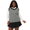 thumbnail image 4 of Suéter de pade gallo de talgrande pamujer, cuello en V vintage, estilo preppy, suéteres sin mangas de punto sueltos Blanco negro 4X, 4 of 7