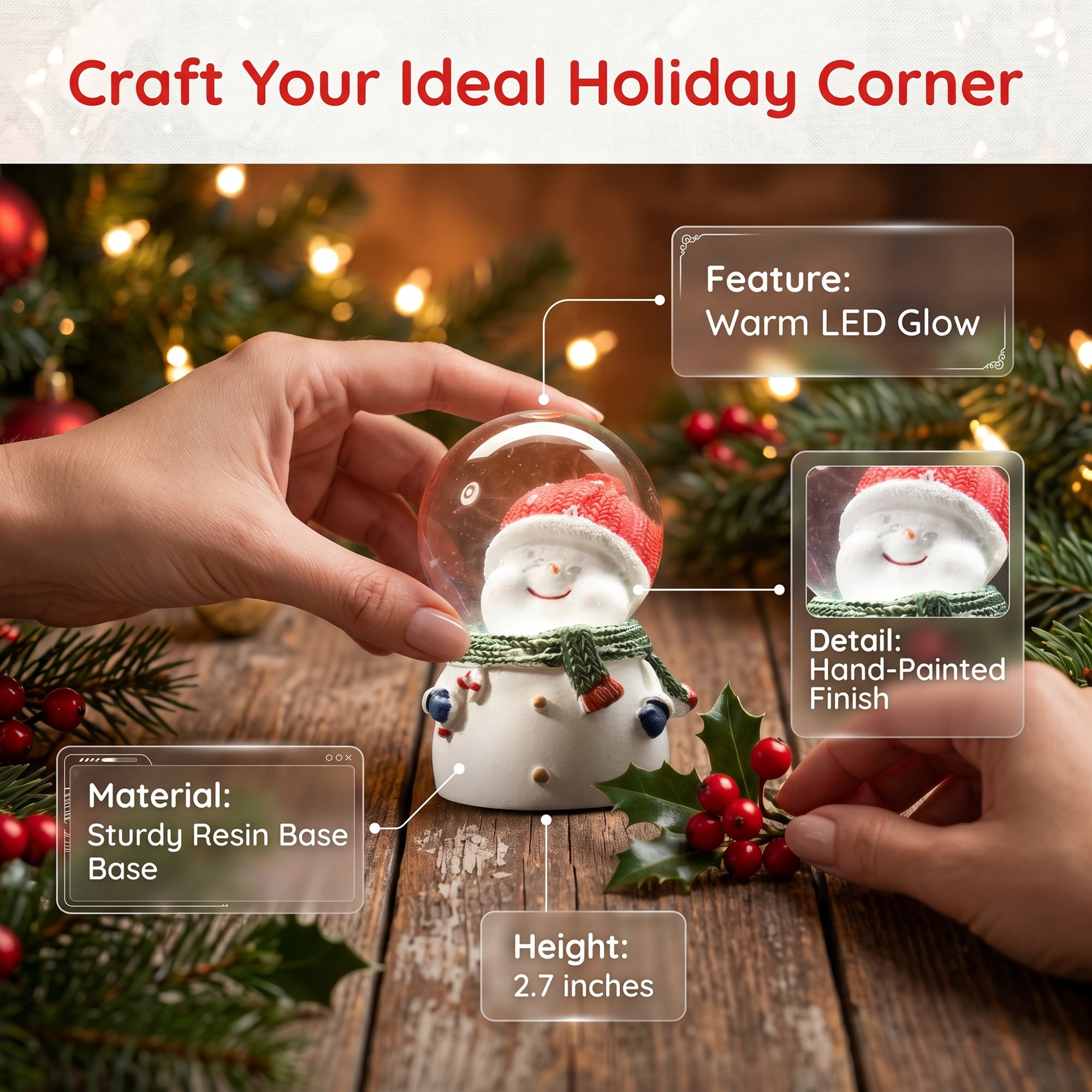 Unique Bargains Light Up Crystal Ball LED Glitter Snow Globe White A 1.8" x 1.8" x 2.7"