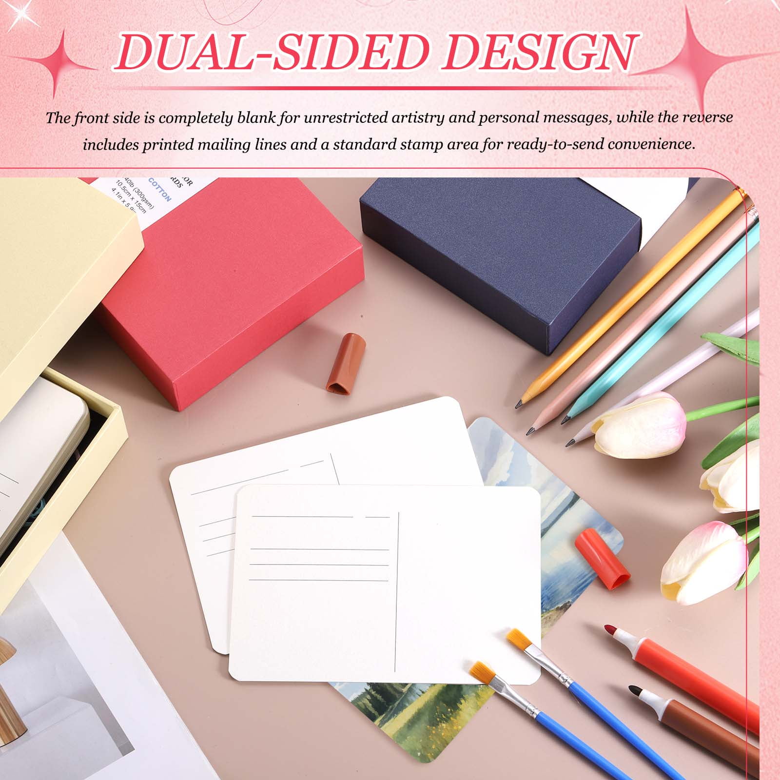 Uxcell 20 Sheets Watercolor Postcards, 100% Cotton 4x6 Inch Watercolor Paper Blank Postcards with Blue Cap White Waistband Rough for Mailing Painting Invitations Cards(140lb/300gsm), Blue