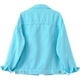 thumbnail image 2 of chamarra vaquera de color caramelo para mujer, ajuste relajado, casual, chamarra de camionero Azul-cielo G Azul-cielo G Xishao ropa, 2 of 2