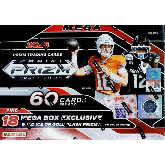 2025 Panini Prizm Draft Picks NCAA Football Factory Sealed Mega Box 60 Cards