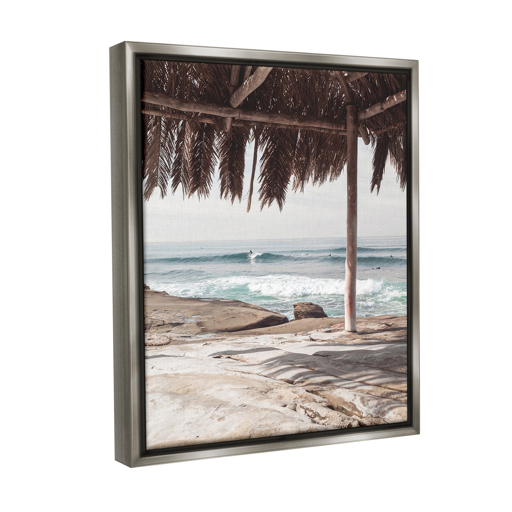 Stupell Industries Tropical Beach Canopy Landscape Painting Gray Floater Framed Canvas Art Print Wall Art, 17 x 21