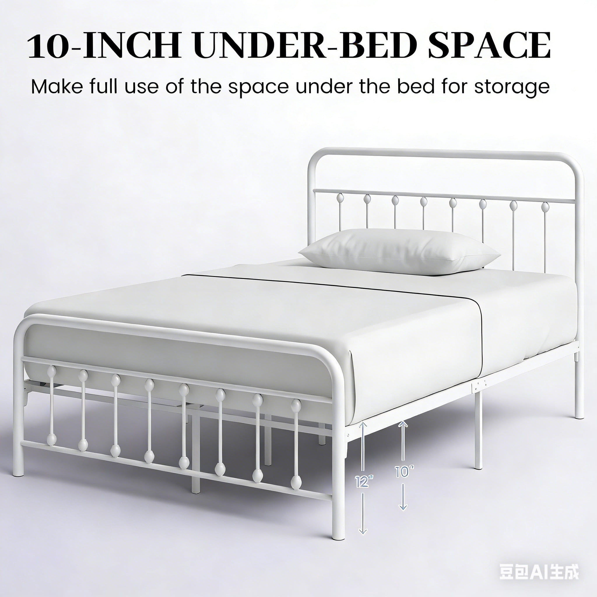 Heavy Duty Metal  Queen Bed Frame White, Noise-Free Platform Bed Frame, No Box Spring Needed, Easy Assembly with Underbed Storage