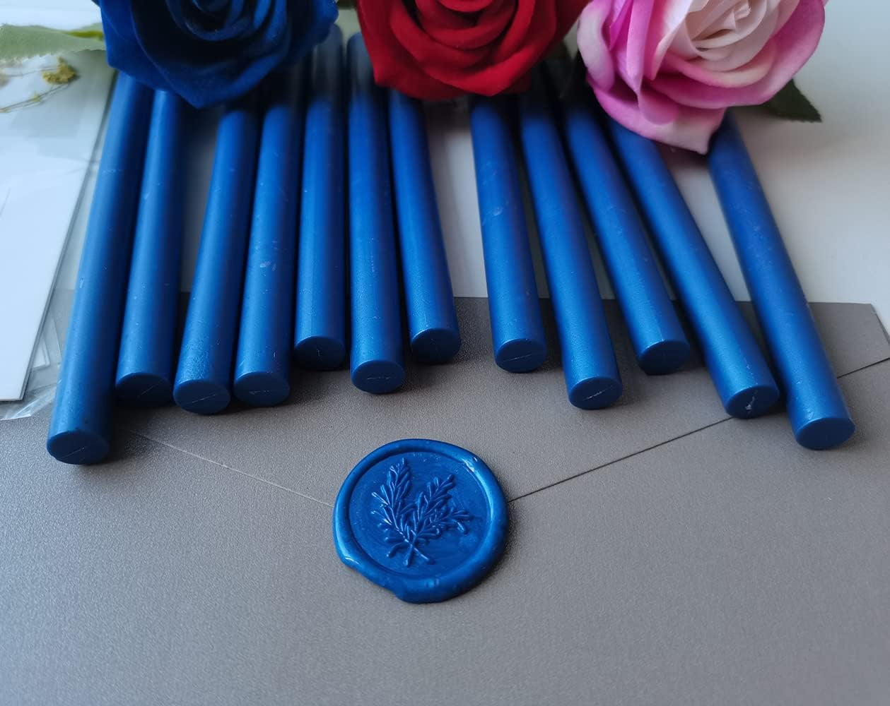 12 Pieces Glue Gun Sealing Wax Sticks for Wax Seal Stamp, Seal Wax Sticks Great for Cards Envelopes, Gift Wrapping,Wedding Invitations (Sapphire Blue)