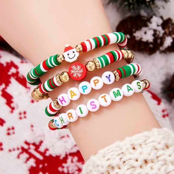 NICKSUN Christmas Clay Bracelets Stack Set for Women, Cute Charm Heishi Beaded Stretch Bracelets Holiday Festive Holiday Accessories Jewelry Gifts