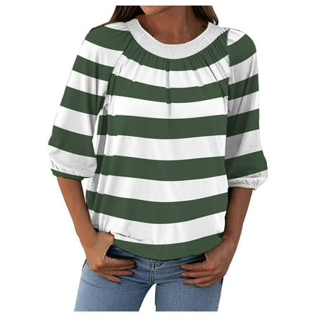 

Ichuanyi Womens Fall Tops Clearance Womens Casual Long Sleeve Round Neck Tops Strip Print Color Shirt Loose Tops