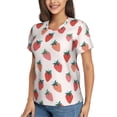thumbnail image 2 of Zufioo Hand Drawn Strawberry Print Women's Classic V-neck T-shirt, V-neck Short-sleeved Tops Home Wear, Suitable for Daily Life, Work, Outdoors-XX-Large, 2 of 8