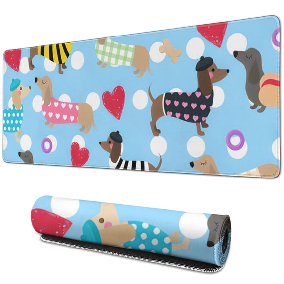 Long Mouse Pads for Desk,Colorful Funny Dachshund Desk Mats on Top Of Desks, Desk Mouse Pad Extra Large with 3mm Non-Slip Base and Stitched Edge for Gaming,Office,Work,Home 31.5"x11.8"