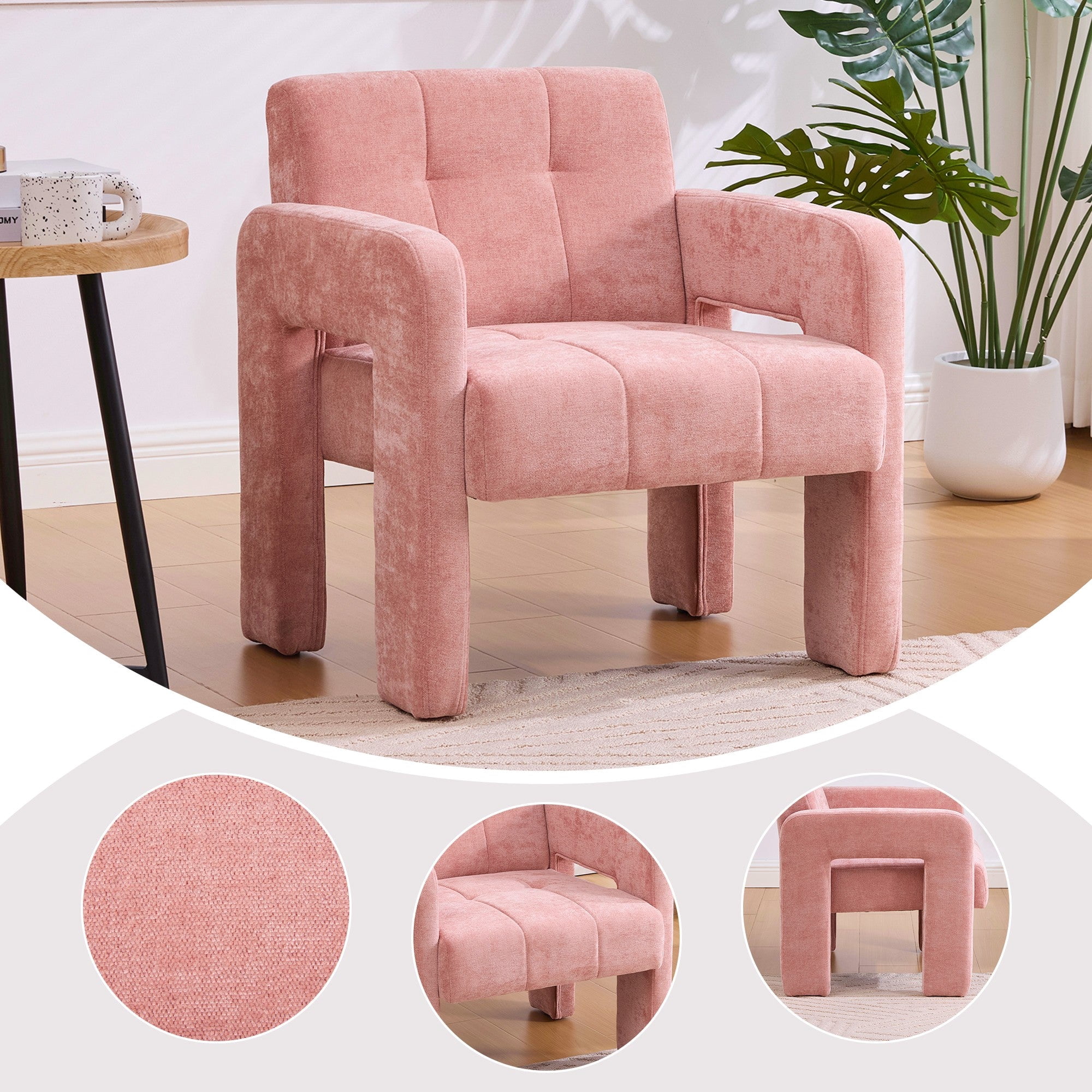 Sailvan Modern Minimalist Single Armchair,Soft Chenille Accent Chair for Living Room,Bedroom & Office,Comfy Nordic Reading Chair Pink