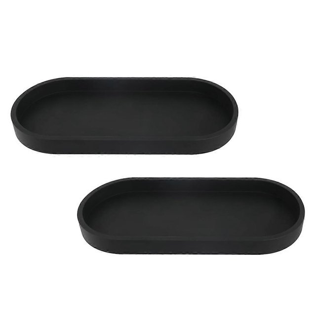 Set of 2 Bathroom Trays, Black Silicone Storage Tray(Oval)