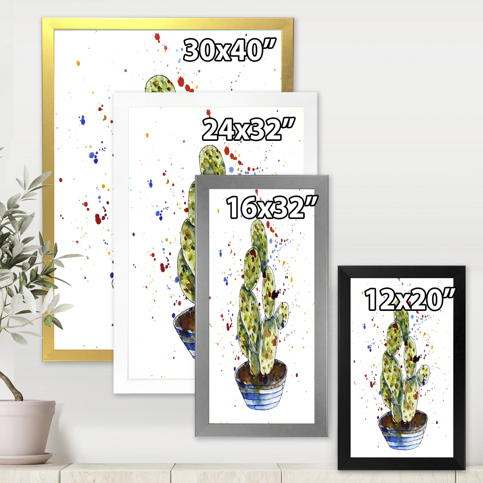 Designart 'Abstract Cactus Houseplant' Traditional Framed Art Print