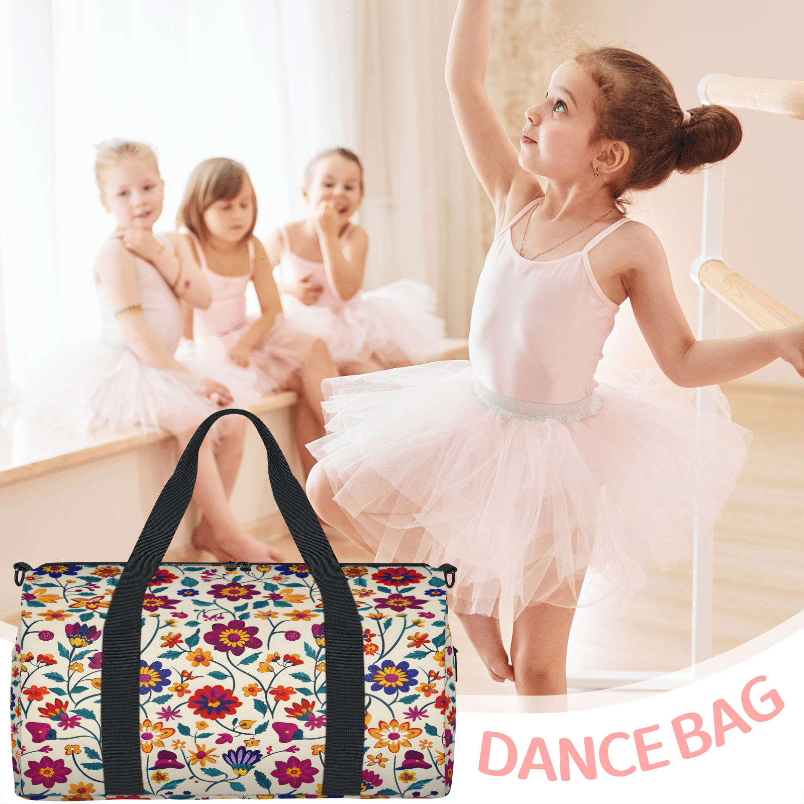 Herdesigns Mexico Floral Colorful Ornate Ethnic Gym Bag for Women, Duffle Bag for Travel Sport, Lightweight Waterproof Carry on Weekender Overnight Dance Yoga Workout Bags