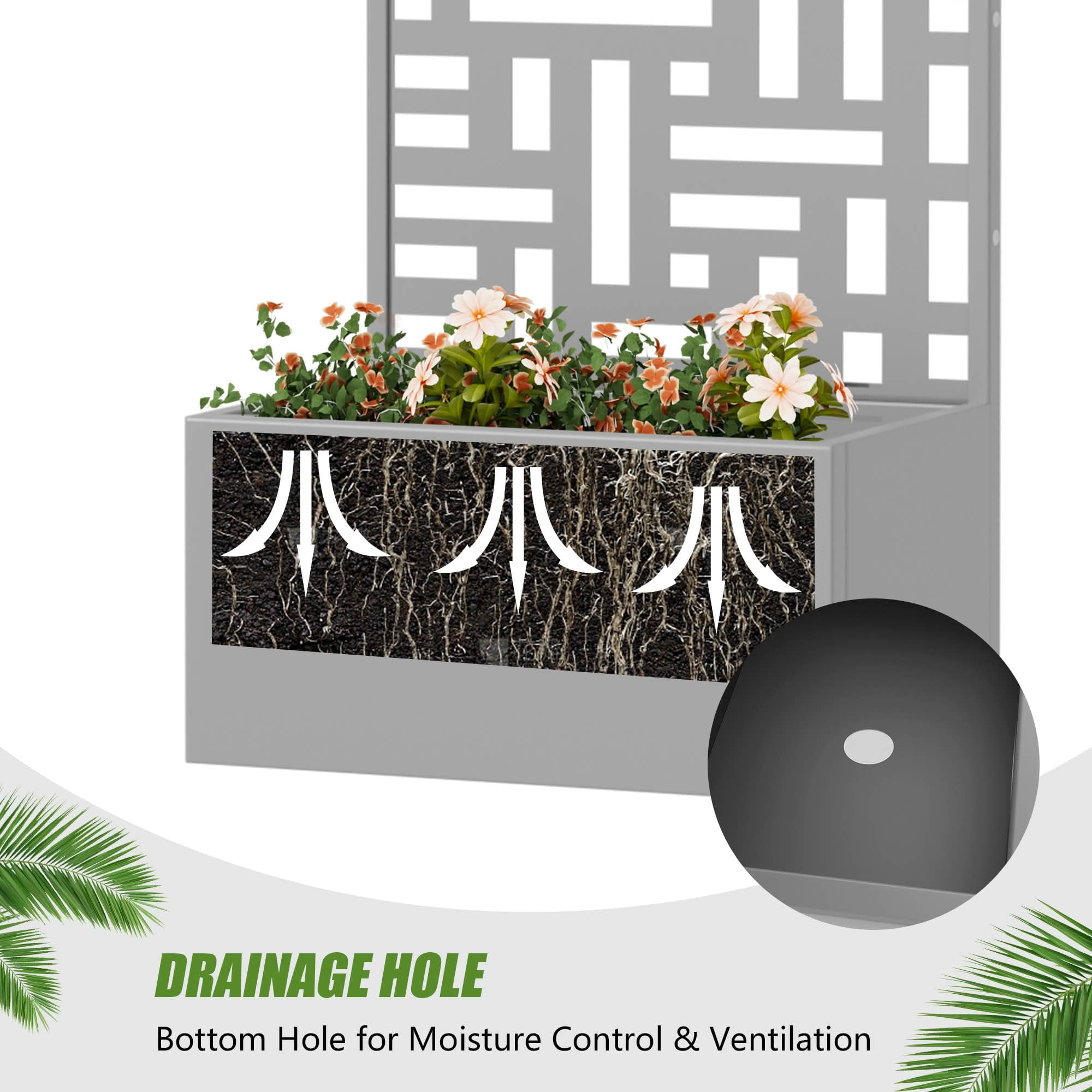 MAYEERTY 47X24" Metal Outdoor Gray Privacy Screen with Planter Box for Backyard & Garden, 2 Piece Set