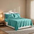 thumbnail image 5 of Lux Decor&nbsp;King&nbsp;Bed Sheets - 6 Piece Ultra-Soft Microfiber&nbsp;Sheets Set, Deep Pocket Fitted Sheet, Flat Sheet & 4 Pillowcases, Breathable Hotel Luxury, OEKO-TEX Certified, Teal, 5 of 10