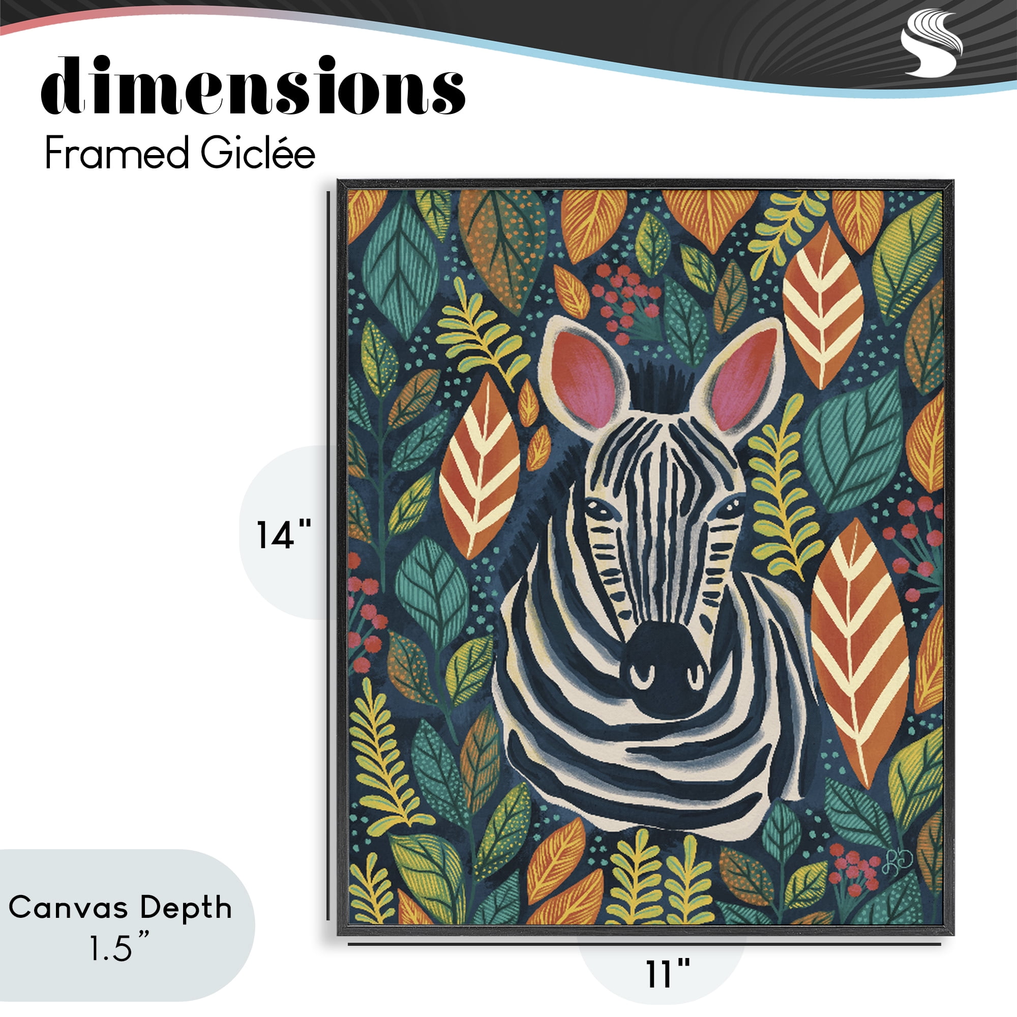 Stupell Industries Exotic Leaf Pattern Zebra Black Framed Giclee Art, design by Lisa R Dumm