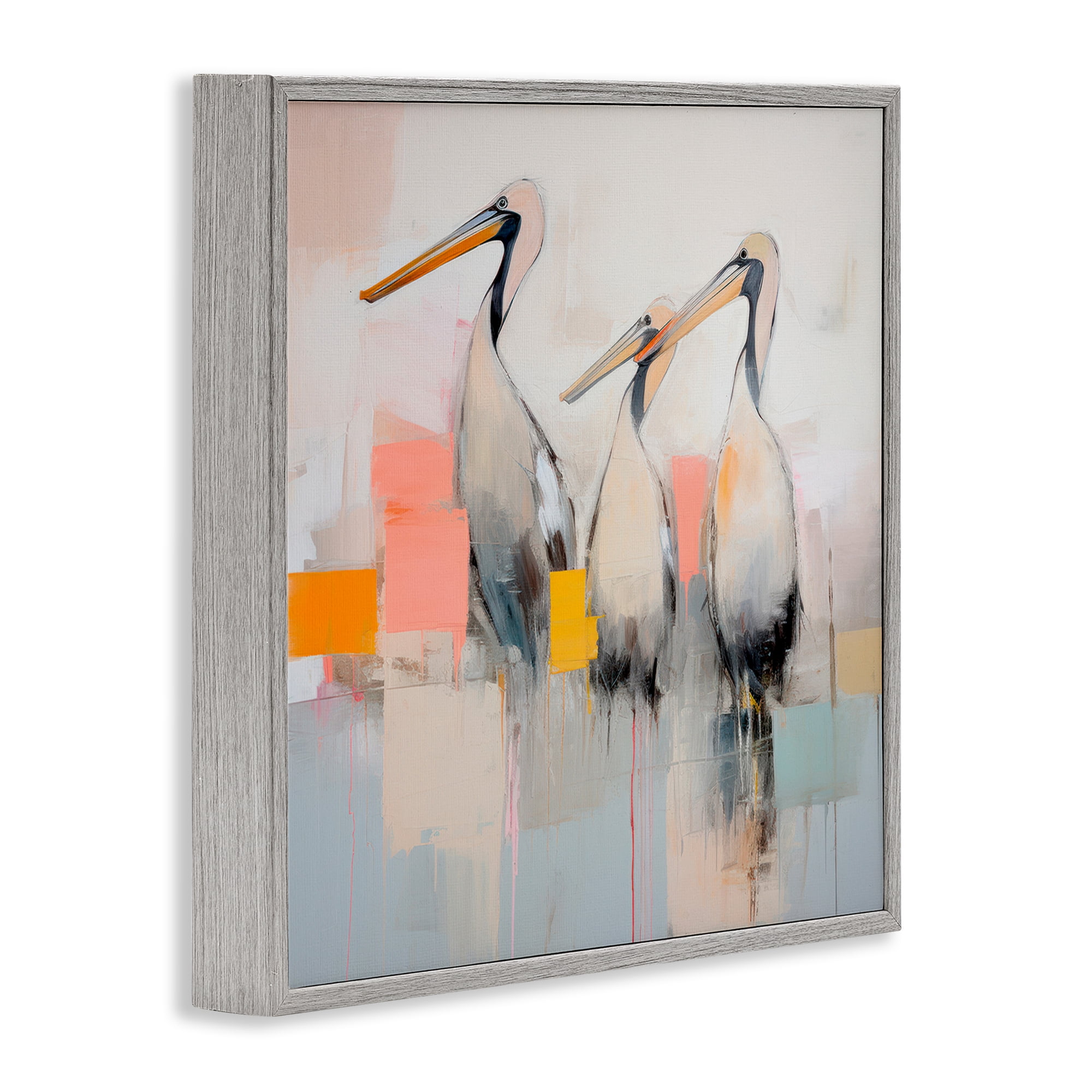 Stupell Industries Pelican Trio Abstract Animals & Insects Painting Gray Framed Art Print Wall Art, 24 x 24