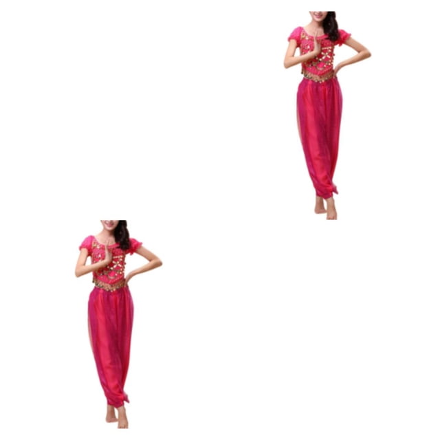 Guardurnaity Pantalones de danza del vientre indio, conjunto de disfraz de parte de baile, traje Sexy para adultos, ropa de baile de moda para Rosa roja SG 2Conjunto