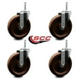 thumbnail image 2 of 6 Inch High Temp Phenolic 5/8 Inch Threaded Stem Caster Set with Brake, 2 of 2