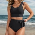 thumbnail image 3 of RUTAYY Women's Bikini Sets Solid Color High Waist Swimwear Tankini Tops with Bottom Sports Swimming Trendy Vacation Swimsuit, 3 of 5