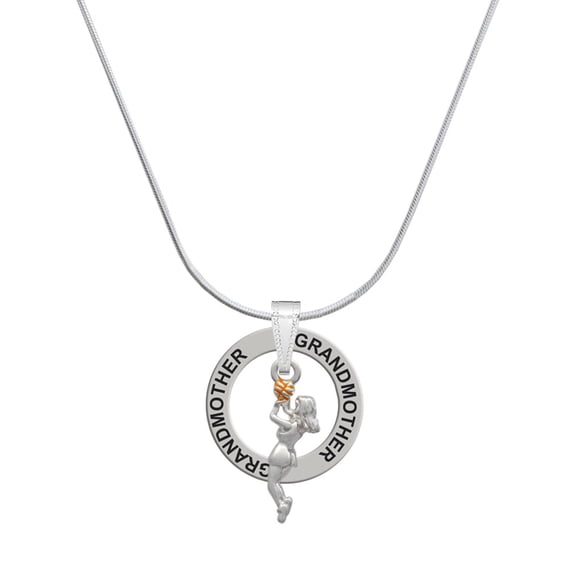 Delight Jewelry Silvertone Basketball Player Girl Silvertone Grandmother Ring Charm Necklace, 18"