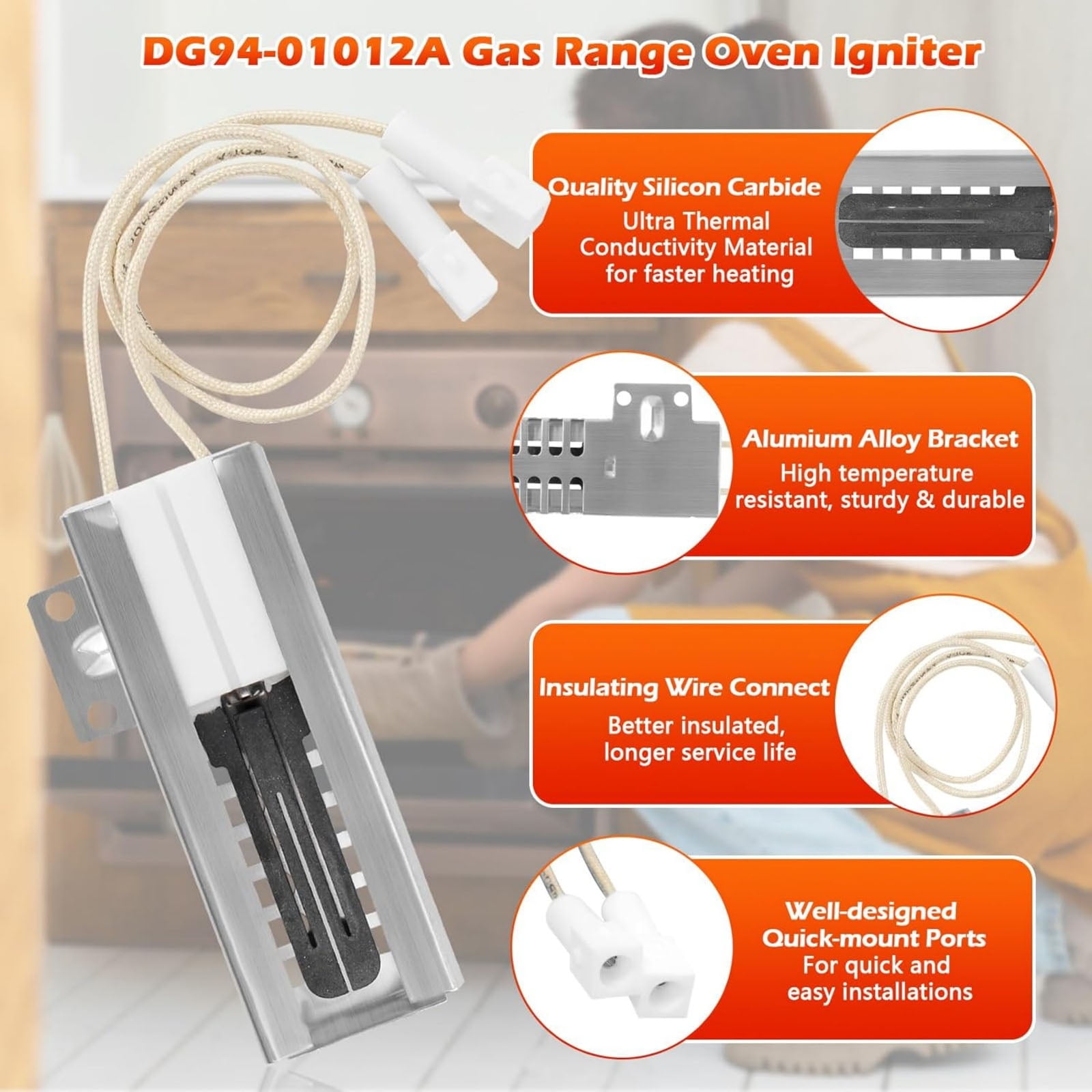 CSYANXING Range Oven Igniter 120V Quality Materials Aluminum Alloy ABS With 2 Nut Connectors For Samsung NX58K9850SS NX58K9852SG Oven