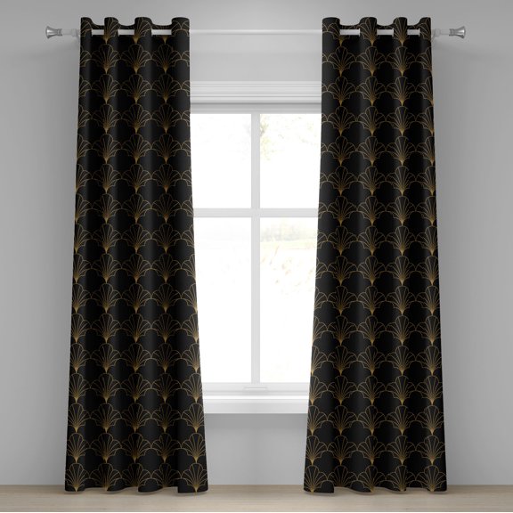 Ambesonne Art Deco Grommet Curtain, Black Vintage Line Shells, 50"x72", Black and Sand Brown