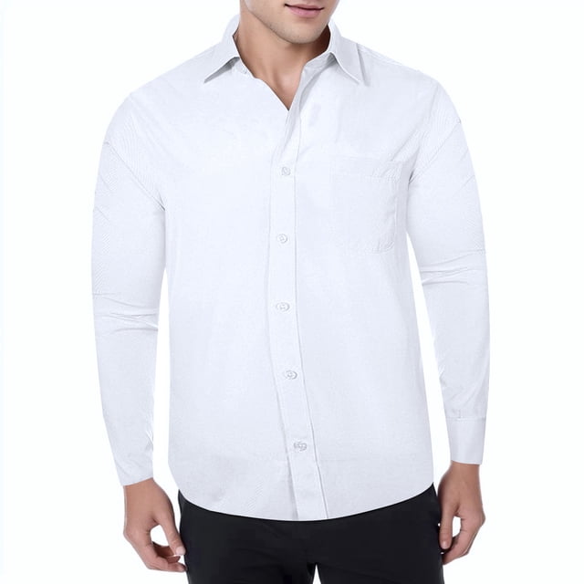 XDZJLR Chemise Homme Décontractée Business Couleur Unie Col à Revers Manches Longues