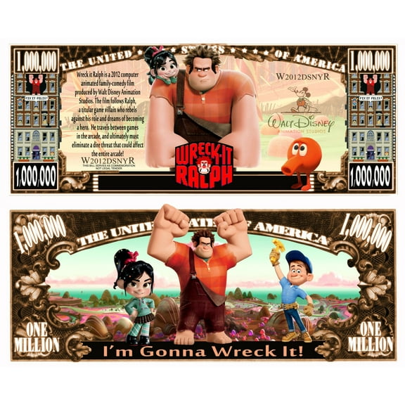Anime Source Wreck-It Ralph Character Video Game Commemorative Novelty Million Bill with Semi-Rigid Protector