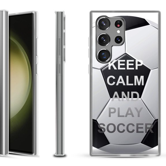 Shockproof Gel Phone Case for Samsung Galaxy S23 Ultra 5G, by OneToughShield ® - Keep Calm Soccer